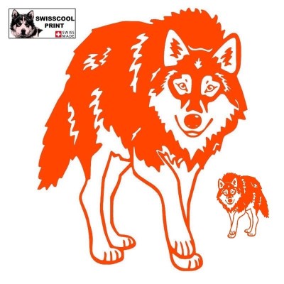 Autocollant illustrant un Loup qui avance vers nous tel un Loup Prédateur - Vue de face - Stickers voiture - orange