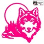 Autocollant Loup avec lune - Stickers mural et voiture - Animal Sauvage - rose