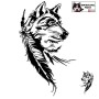 Autocollant illustrant une tête de Loup avec une Plume - Vue de profil - Style Tribal - noir