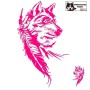 Autocollant illustrant une tête de Loup avec une Plume - Vue de profil - Style Tribal - rose