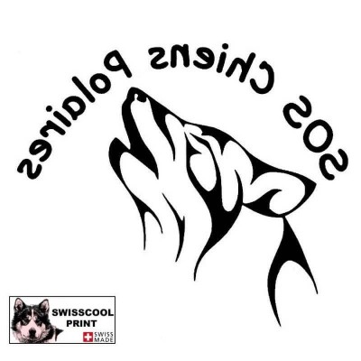 sticker autocollant association sos chiens polaires - chiens de traineau - chien nordique - noir - gauche