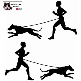 Homme pratiquant du canicross avec son chien - Autocollant Canicross - Stickers voiture - noir