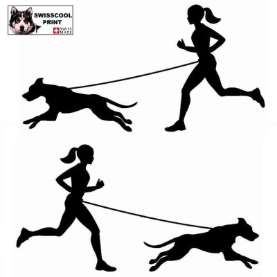 Femme pratiquant du canicross avec son chien - Autocollant Canicross - Stickers voiture - noir