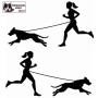 Femme pratiquant du canicross avec son chien - Autocollant Canicross - Stickers voiture - noir