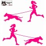 Femme pratiquant du canicross avec son chien - Autocollant Canicross - Stickers voiture - rose
