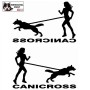Femme pratiquant du canicross avec son chien husky sur le texte CANICROSS - Autocollant Canicross - noir