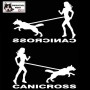 Femme pratiquant du canicross avec son chien husky sur le texte CANICROSS - Autocollant Canicross - blanc