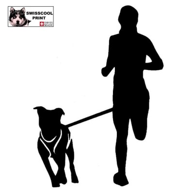 Homme pratiquant du canicross avec son chien - Vue de face - Autocollant Canicross - noir