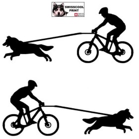 Homme pratiquant du vélo tout terrain (VTT) avec son chien - Autocollant CaniVTT - Stickers voiture - noir