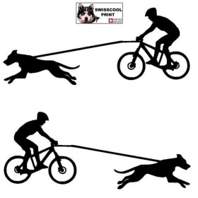 Homme pratiquant du vélo tout terrain (VTT) avec son chien - Autocollant CaniVTT - Stickers voiture - noir