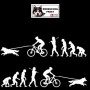 Evolution humaine avec en fin de chaîne un homme à vélo (VTT) tracté par son chien - Autocollant CaniVTT - blanc