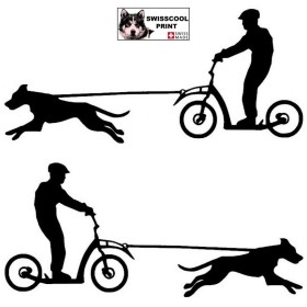 Homme pratiquant de la trottinette avec son chien - Autocollant CaniTrottinette - Stickers voiture - noir