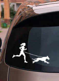 autocollant canicross - femme avec chien - autocollant voiture