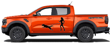 autocollant canicross - femme avec chien nordique - husky - autocollant voiture