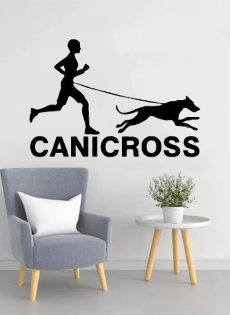 autocollant canicross - homme avec chien et texte canicross - autocollant voiture