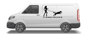 autocollant canicross - femme avec chien nordique et texte canicross - husky - autocollant voiture