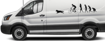 autocollant canivtt - homme en vtt pratiquant du canivtt avec son chien - Evolution CaniVTT - autocollant voiture