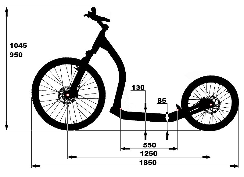 dimension de la trottinette Gravity Scooters Pulka - CaniTrottinette