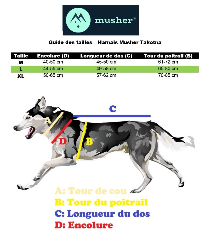 Taille harnais Takotna de Musher - Harnais traction canicross