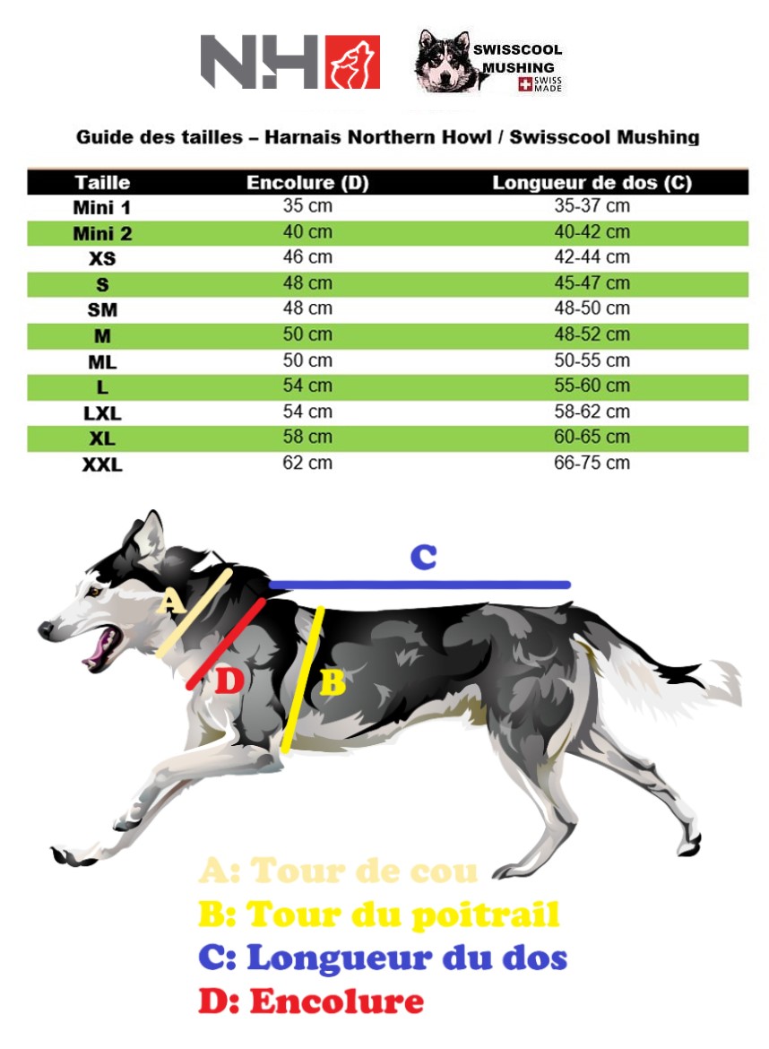 Taille Harnais Northern Howl X-Back classique- Harnais traction mushing