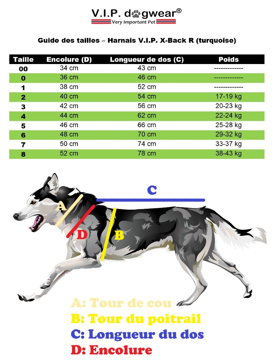 Taille Harnais V.I.P. X-Back R- Harnais traction mushing