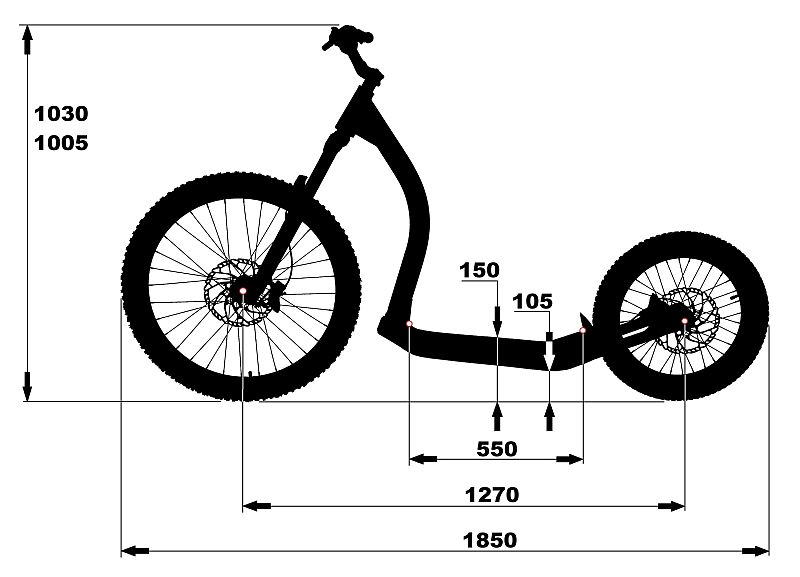 dimension de la trottinette Gravity Scooters Mushing Pro - CaniTrottinette